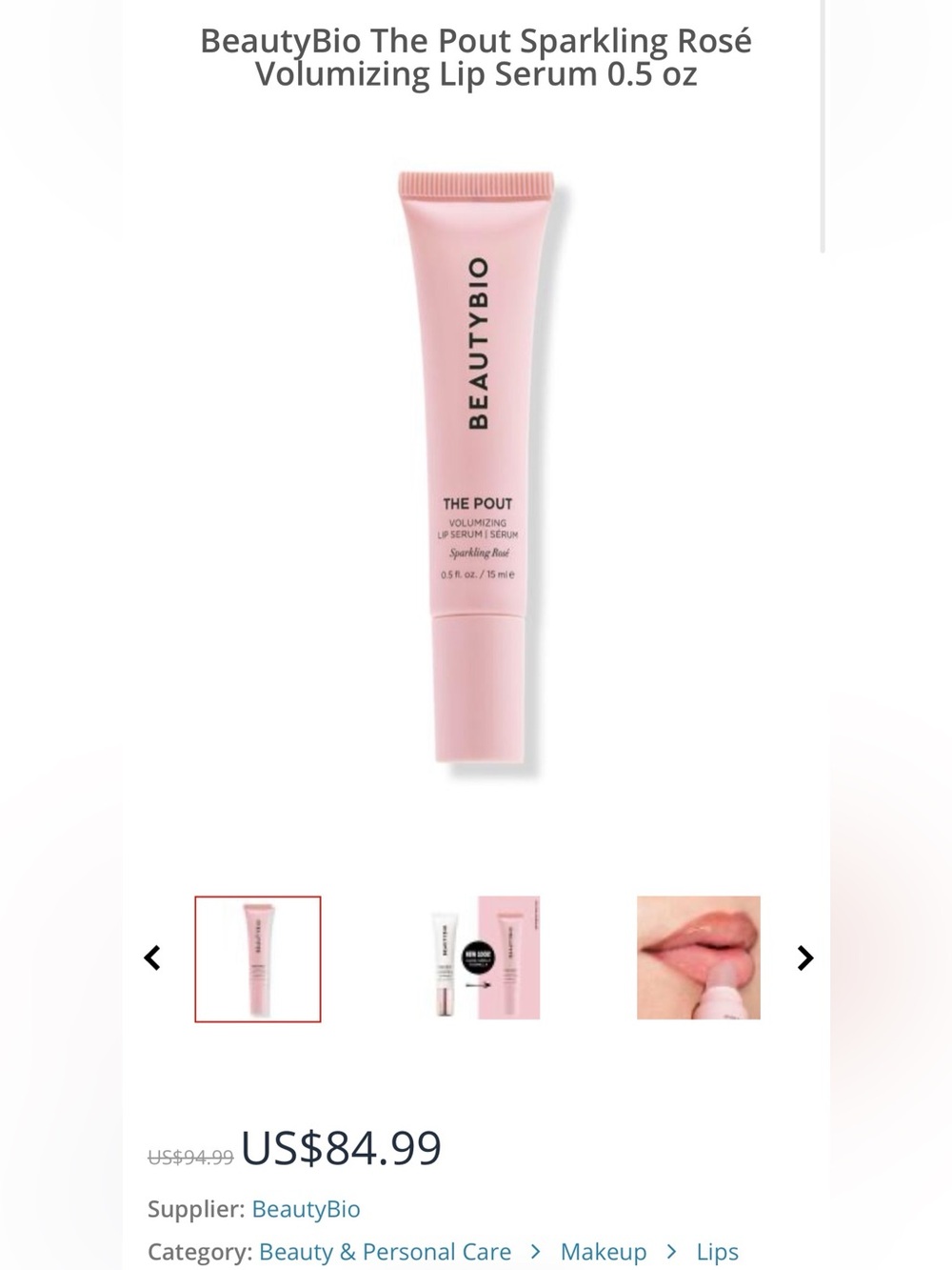 $84 BEAUTYBIO THE POUT VOLUMIZING LIP SERUM | SÉRUM Sparkling Rose 0.5 fl. oz.